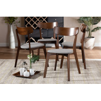 Baxton Studio Iora-Smoke/Walnut-DC Iora Mid-Century Modern Transitional Light Grey Fabric Upholstered and Walnut Brown Finished Wood 4-Piece Dining Chair Set